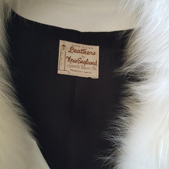 EXC Long White Leather Coat Fox Fur Collar 8 10 12 - Picture 8 of 10
